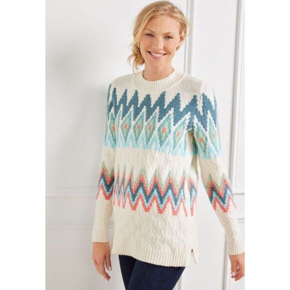 Talbots Zig-Zag Fair Isle crewneck pullover sweater - PL - Picture 1 of 9